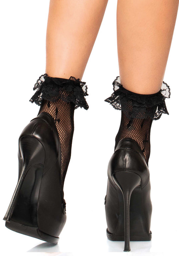 Cross Net Lace Ruffle Anklets